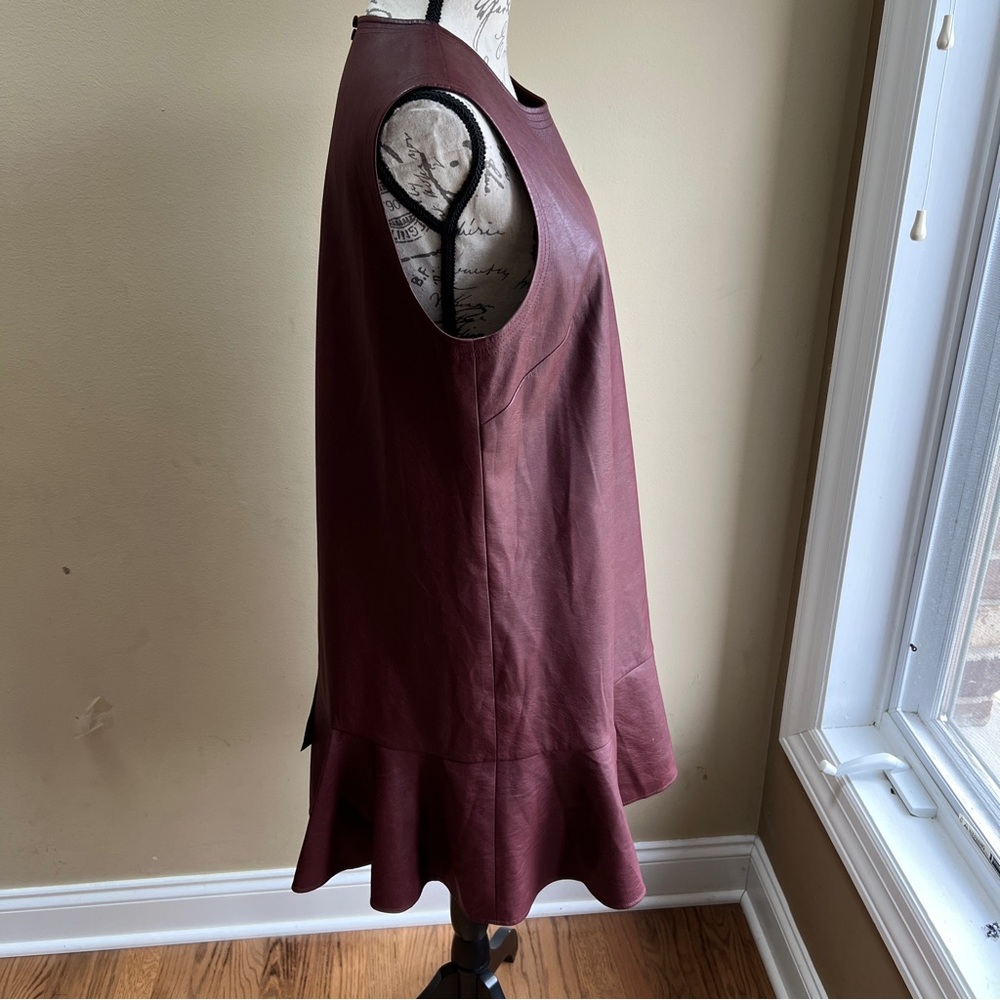 NWT BCBGMaxAzria Sheridan Faux Leather Flounced Dress in Royal Port Sz L - Picture 6 of 9